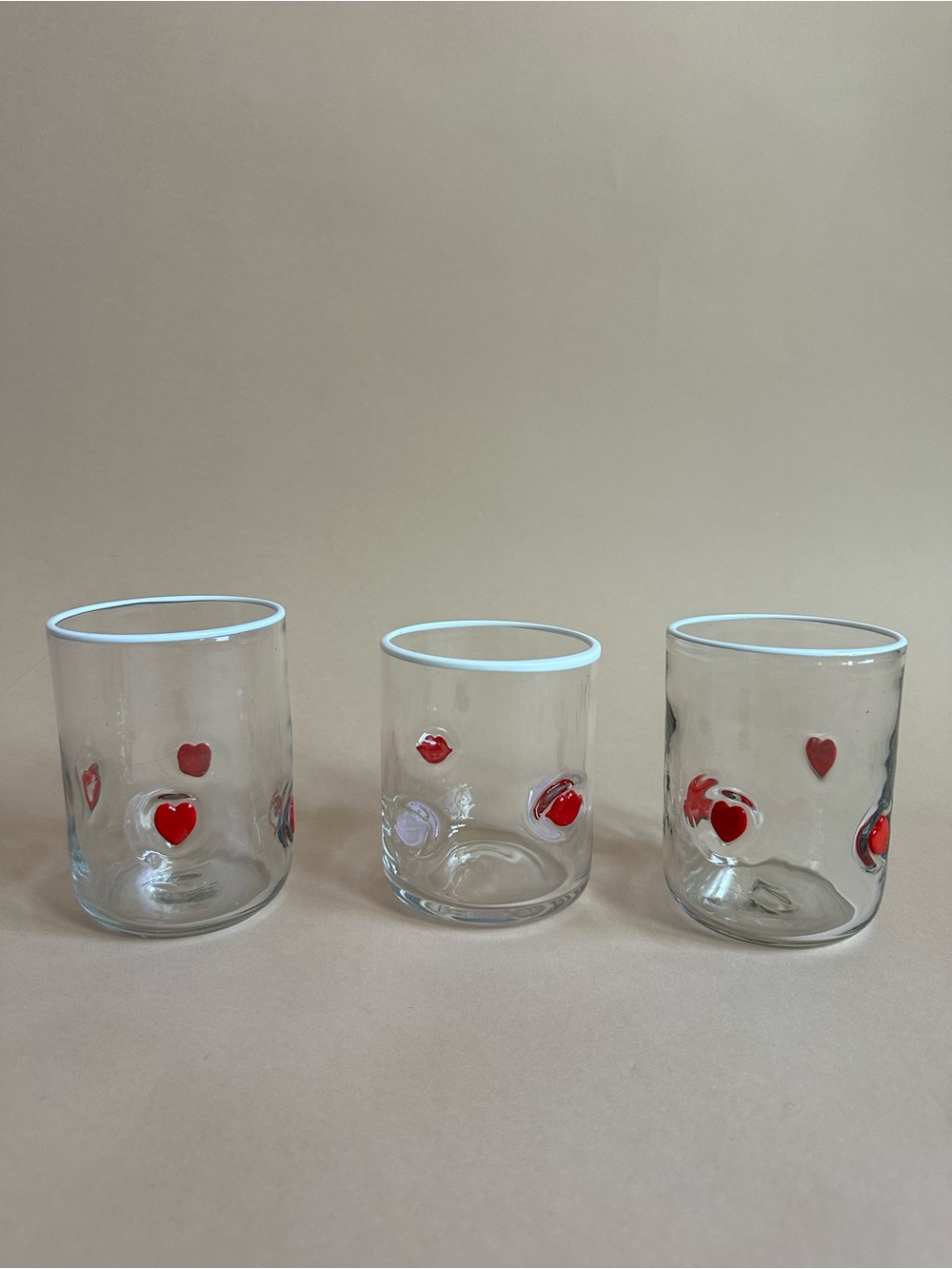 Anthropologie Icon Juice Glass Valentine Collection Set of 3 - Lips and 2 Hearts
